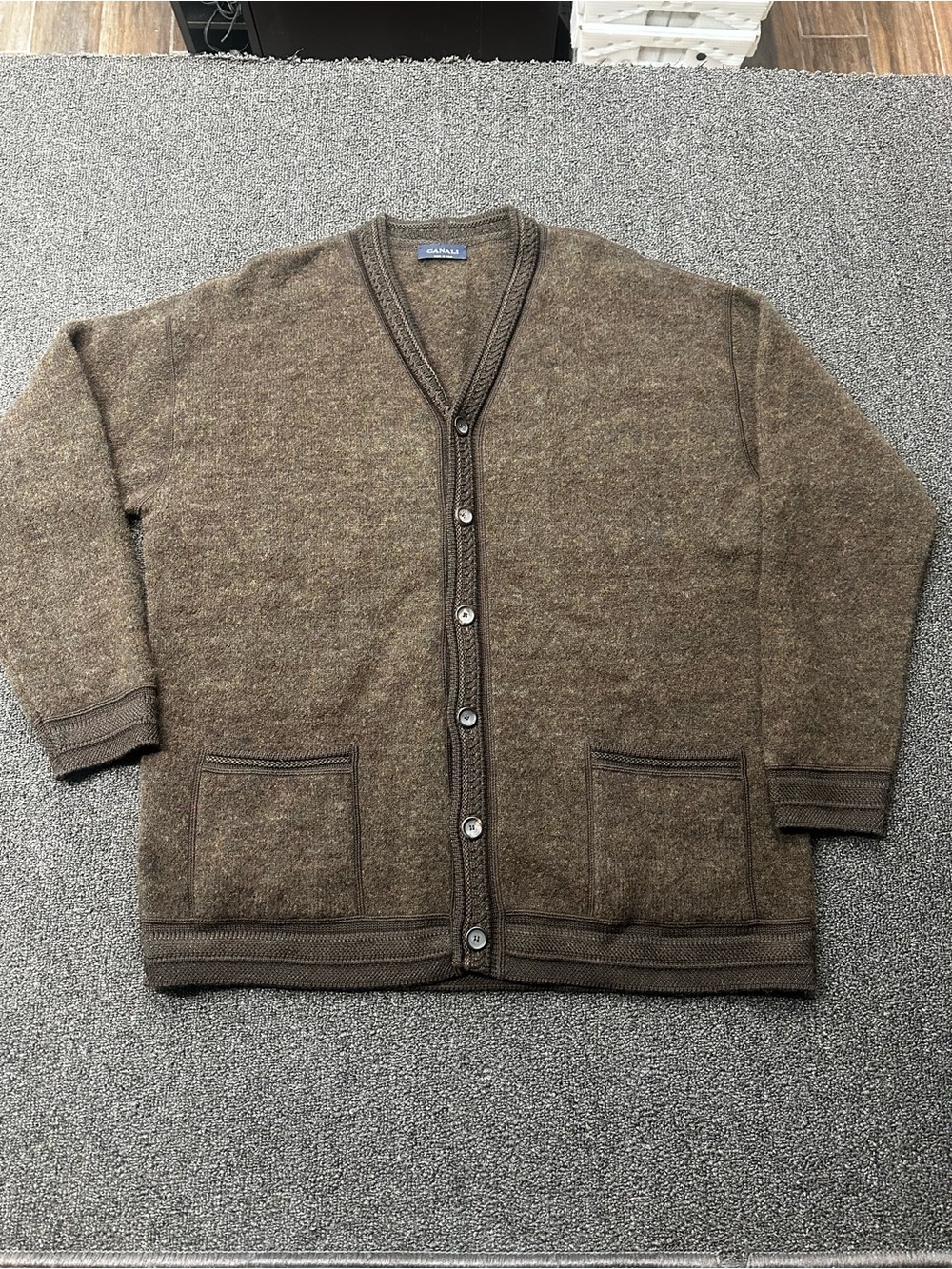 Canali Mens Button Up Cardigan Brown Size 54 Wool